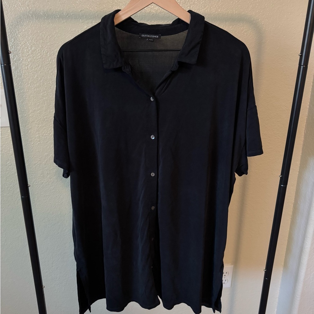 Eileen Fisher Black Casual Button Down Shirt